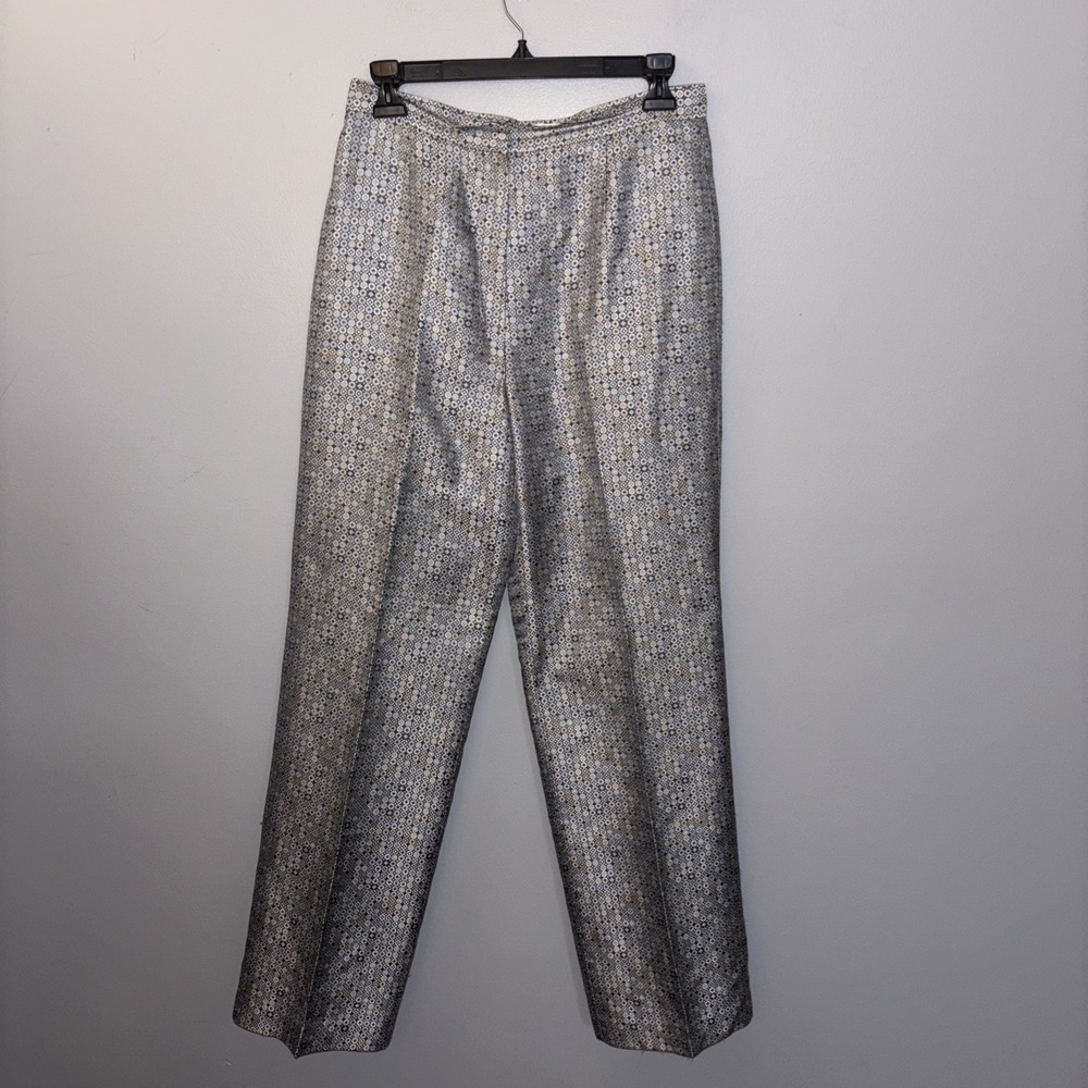 Talbots Silk Lined Blue Gray Silver Geometric Pants Women's Size 6 Luxury Office